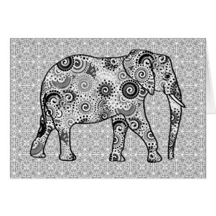 elefante de remolino fractal - gris, negro y blanc