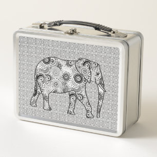 elefante de remolino fractal, gris, negro y blanco