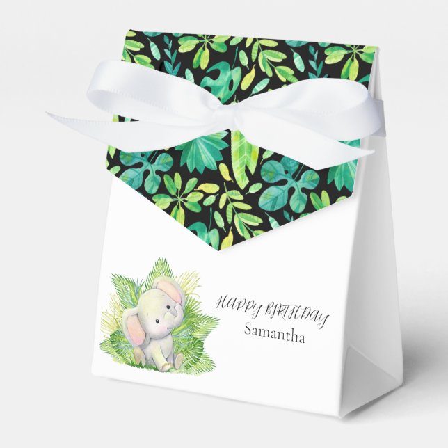 Elefante de Safari Caja de Favor del Cumpleaños Fe (Front Side)