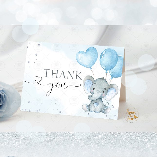 Elefante de Safari doblado Gracias Tarjeta Ducha d (elephant invitation,elephant boy baby shower,theme elephant,safari animals,balloons and elephant,bab)