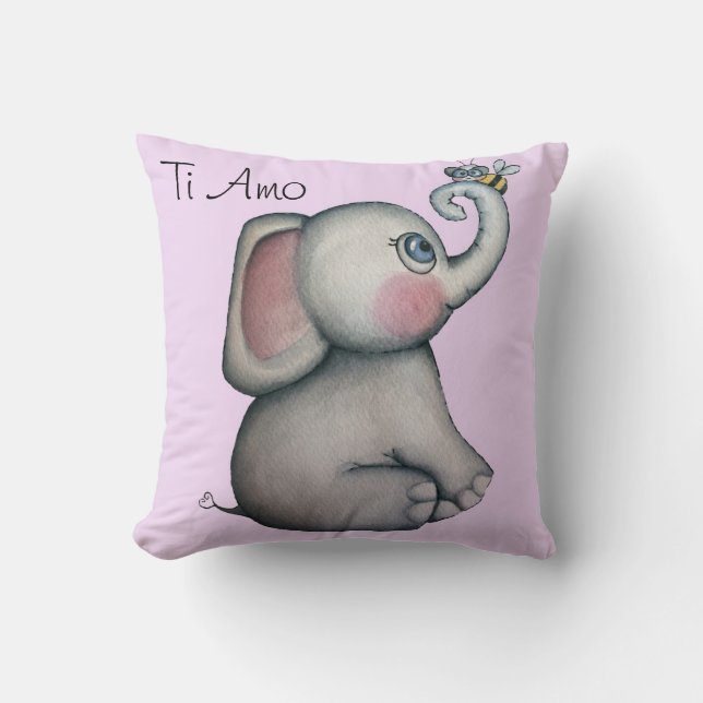 Elefante del bebé con la almohada del rosa de la (Anverso)