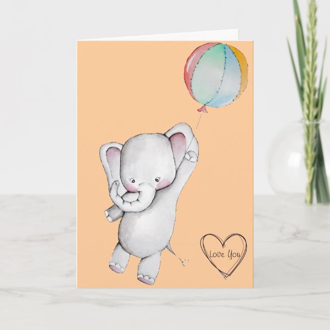Elefante del bebé con la tarjeta de felicitación (Anverso)
