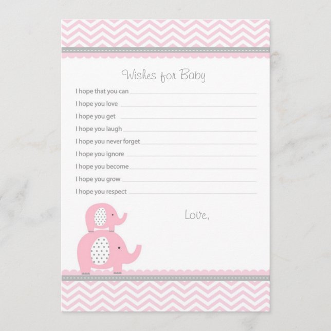 Elefante desea tarjetas de consejo para bebés (Anverso)
