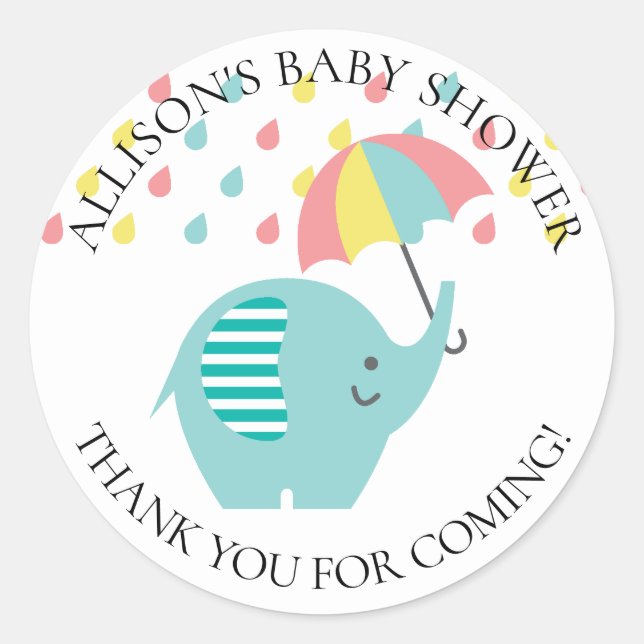 Elefante divertido Baby Shower Gracias Pegatina (Anverso)