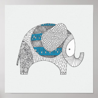 Elefante Doodle. Decoración de guardería.