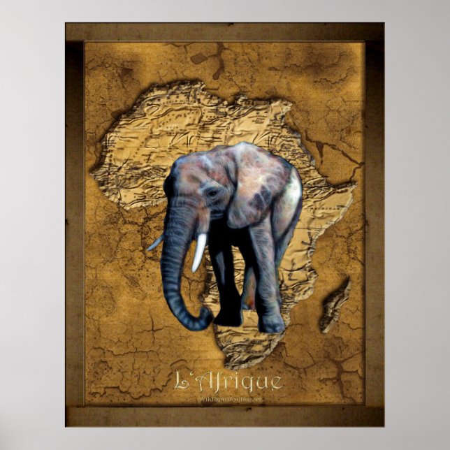 Elefante en el mapa ruso del Poster de arte de Áfr (Frente)