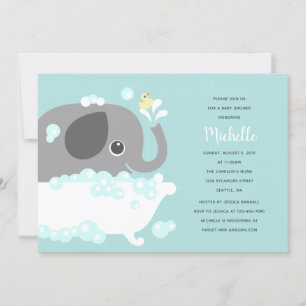 Elefante en la bañera Invitación al fondo azul