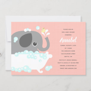 Elefante en la bañera Invitación de fondo rosado