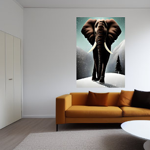 Elefante en la montaña nevada   Poster de arte de 