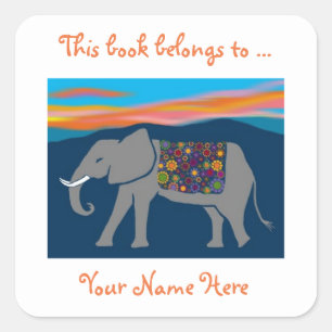 Elefante en los Pegatinas del Dusk Ex Libris Bookp