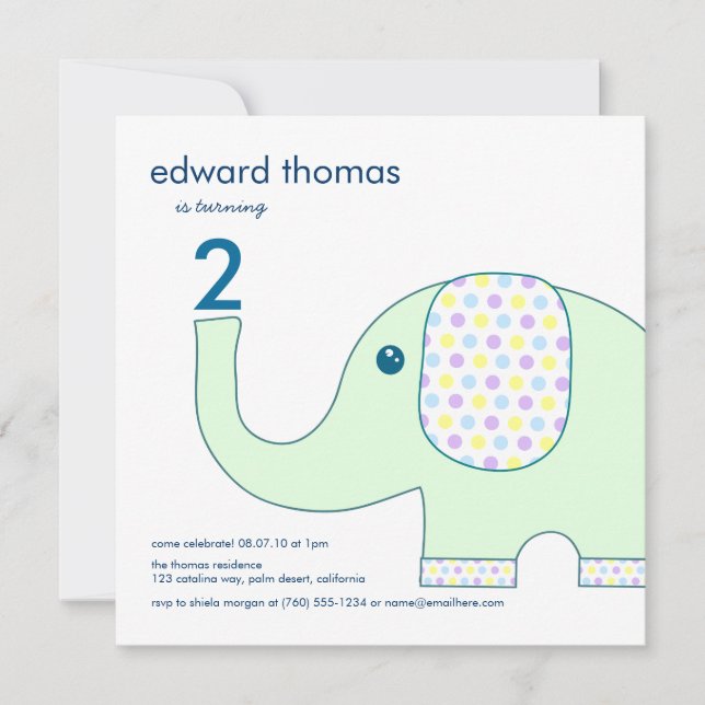 Elefante En Pasteles Invitaciones De Cumpleaños (Anverso)