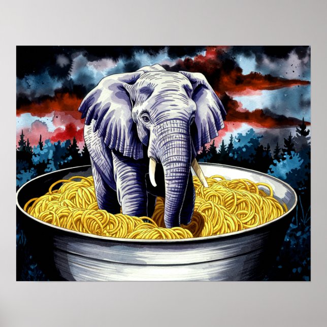 Elefante en Spaghetti Poster de arte en pared (Frente)