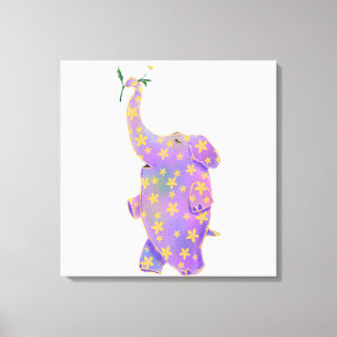Elefante Feliz con Impresión de Lienzo de Flor