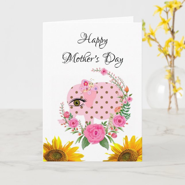 Elefante Feliz Día de la Madre Tarjeta de felicita (flor amarilla)