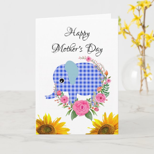 Elefante Feliz Día de la Madre Tarjeta de felicita (flor amarilla)