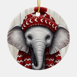 Elefante festivo en ornamento rojo