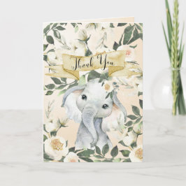 elefante floral ducha bebé, tarjeta de agradecimie