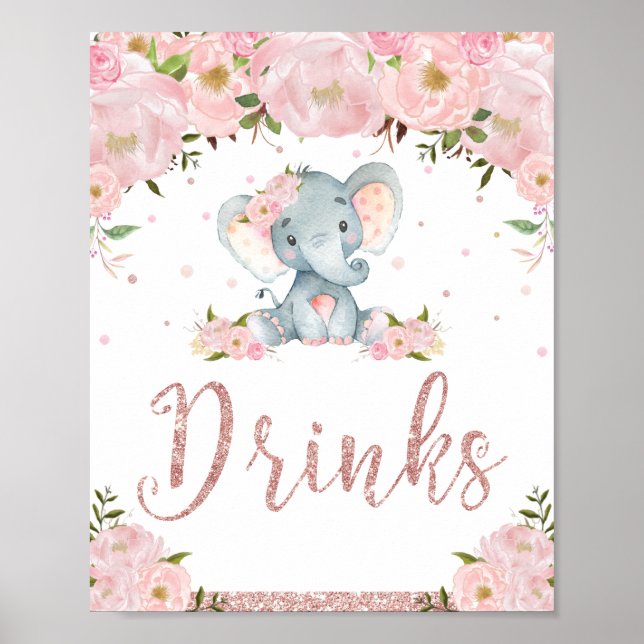 Elefante floral rosa Baby Shower bebe decoración d (Frente)