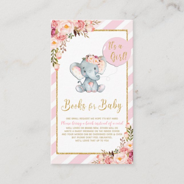 Elefante floral rosa Baby Shower trae tarjeta de l (Anverso)