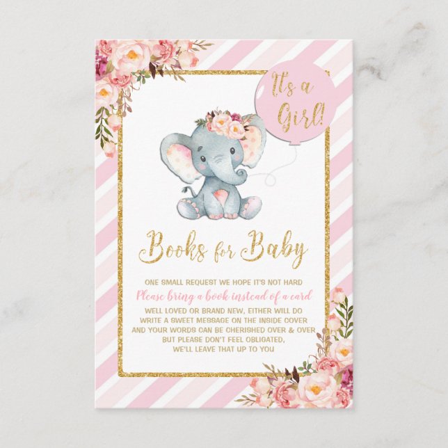 Elefante floral rosa Baby Shower trae tarjeta de l (Anverso)