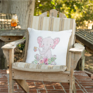 Elefante floral rosa Cojín decorativo