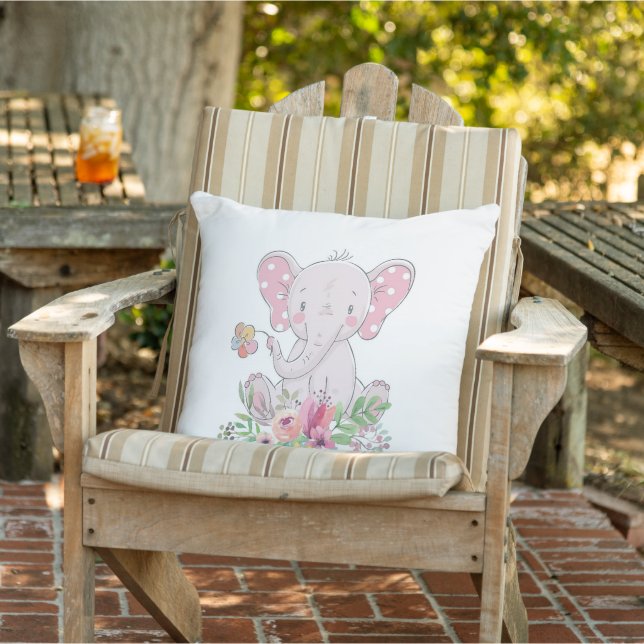 Elefante floral rosa Cojín decorativo (Silla)