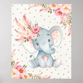 Elefante Floral Rosa Nursery Art Boho Decoración F