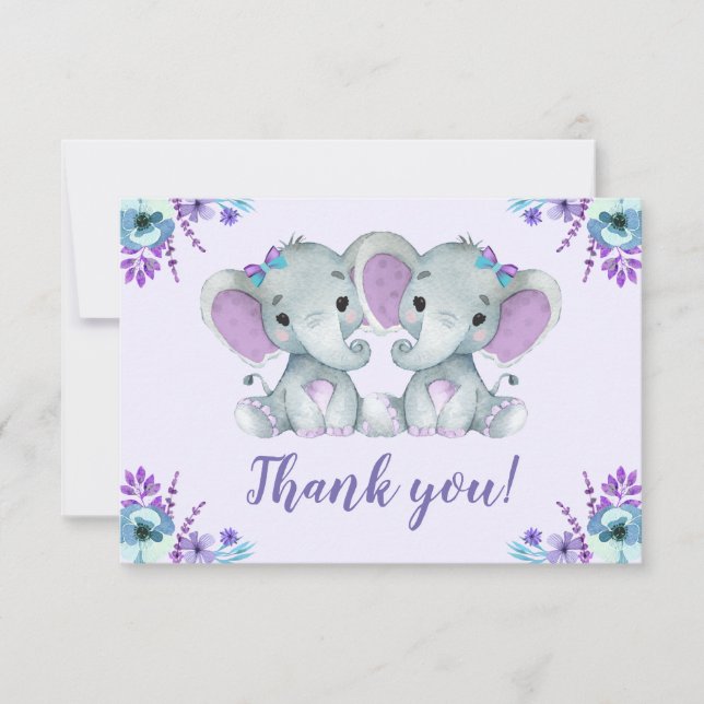 Elefante gemelo gracias a la púrpura floral rústic (Anverso)