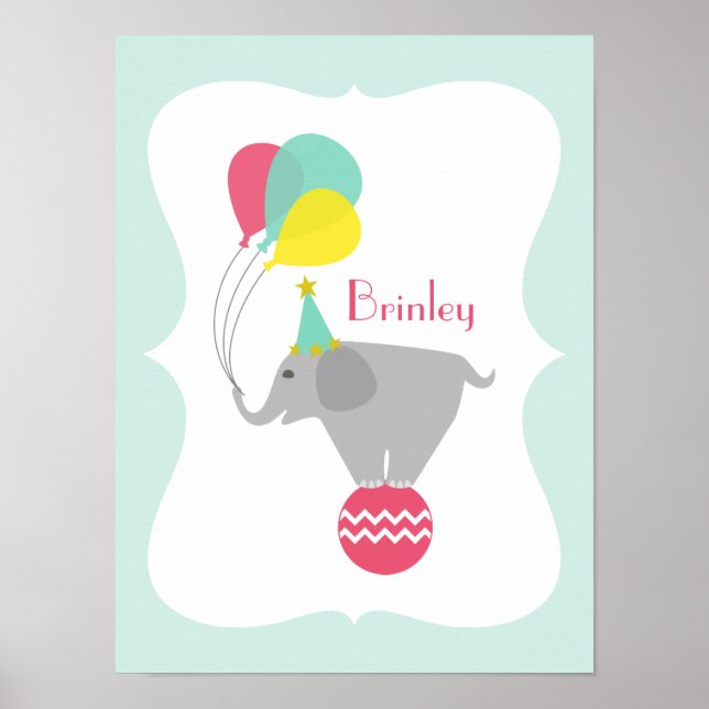 Elefante Girly + Arte de guardería de globos (Frente)