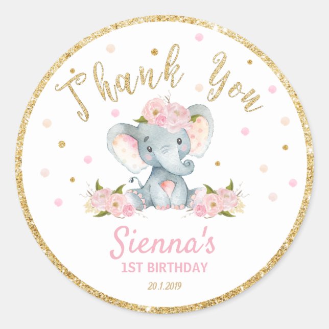 Elefante Gracias Pegatinas Labels Favores de cumpl (Anverso)