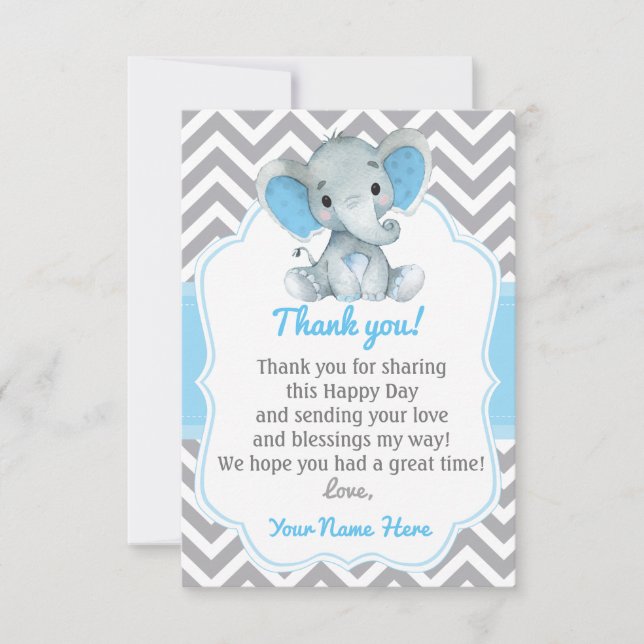 Elefante Gracias Tarjeta Chevron Gris Azul (Anverso)