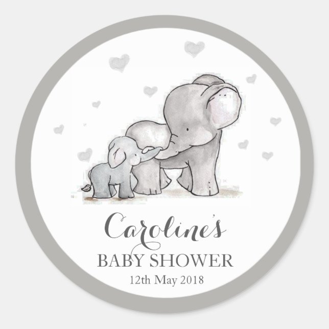 Elefante gris Amor Azul Pegatina Baby Shower  (Anverso)