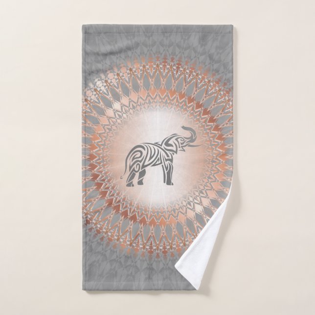 Elefante gris dorado Rosa Mandala (Toalla de mano)