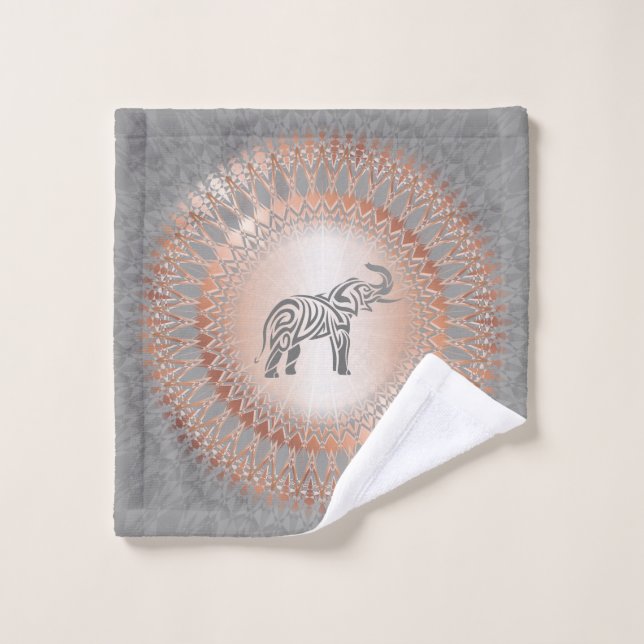 Elefante gris dorado Rosa Mandala (Toallita)