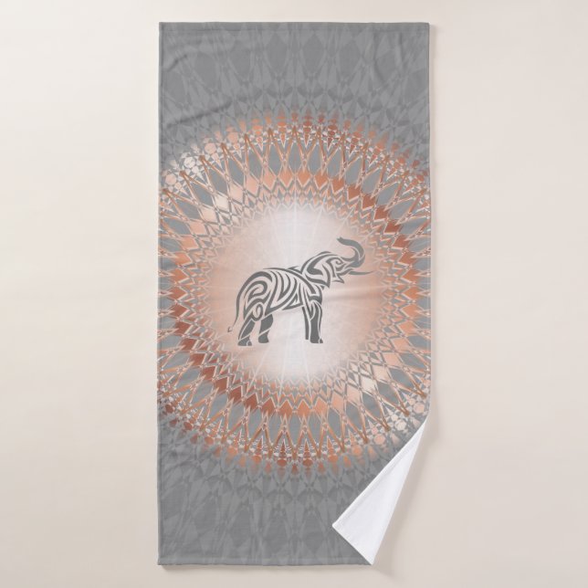 Elefante gris dorado Rosa Mandala (Toalla de baño)