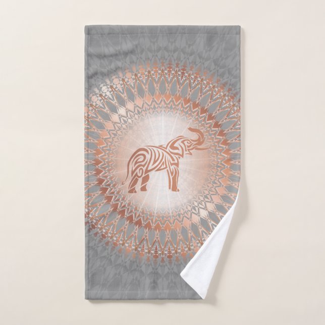 Elefante gris dorado Rosa Mandala (Toalla de mano)