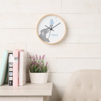 Elefante gris moderno personalizado, reloj redondo