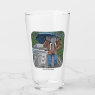 Elefante hombre paseando perros Fantasy Art Glass