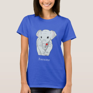 Elefante Joven Lindo Sosteniendo una Camiseta con 