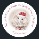 Elefante lindo bebé Navidades Ronda Pegatina<br><div class="desc">Cute Elephant Baby Girl Navidades Clásico Pegatina Redondo con colores de Navidades suaves. Utilice las herramientas de plantilla en línea para personalizar con un nombre, tipo de letra, tamaño y ubicación, el texto es totalmente editable. Además, puede cambiar el tamaño de la imagen si lo desea... Los elementos coincidentes están...</div>
