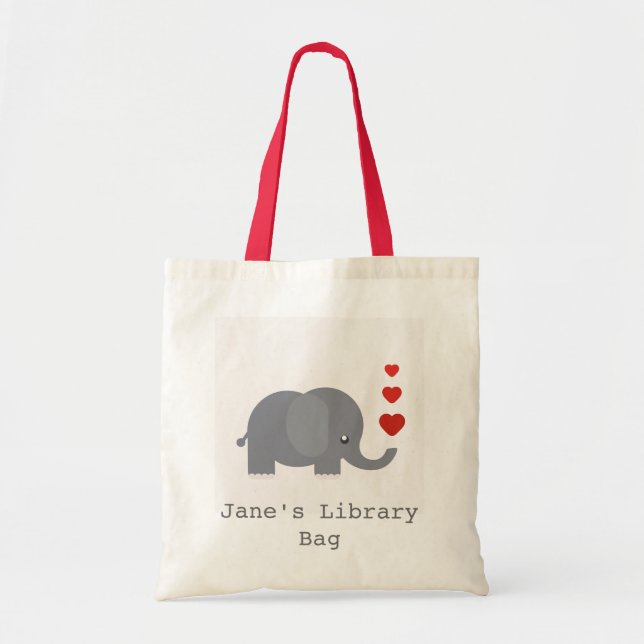 Elefante lindo con el bolso de la biblioteca del (Frente)