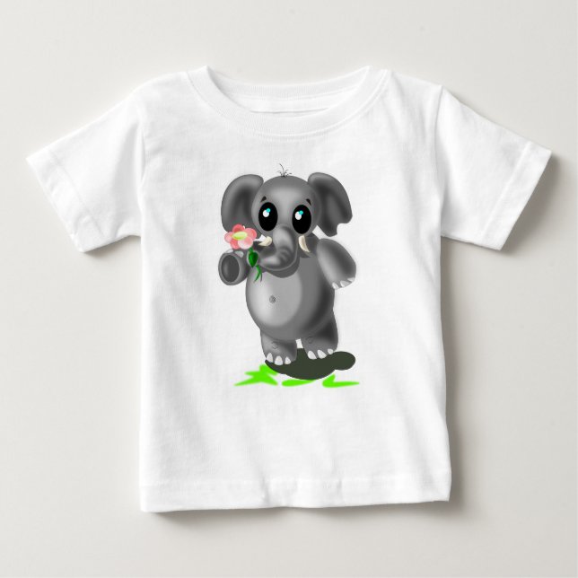 Elefante lindo con la camiseta del bebé florido (Anverso)