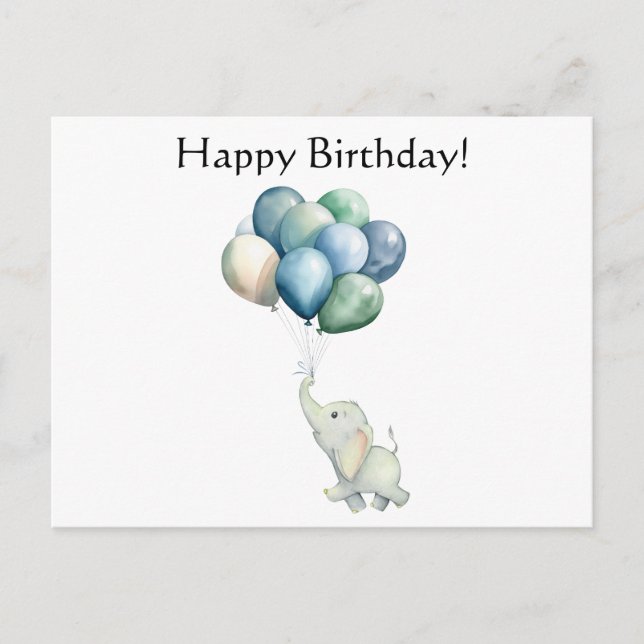 Elefante lindo con postal de globos (Anverso)