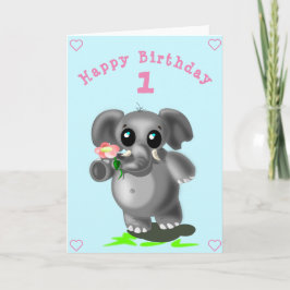 Elefante lindo con tarjeta de cumpleaños de flores