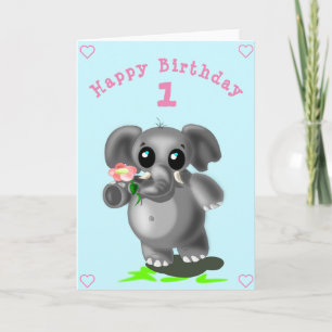 Elefante lindo con tarjeta de cumpleaños de flores