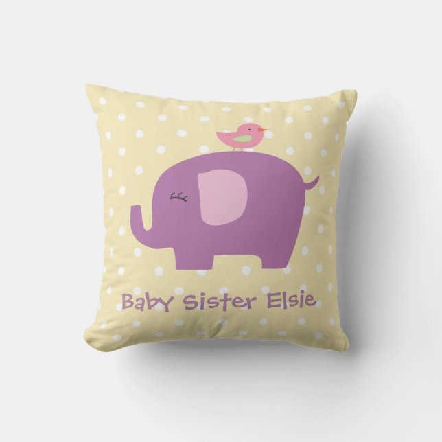 Elefante lindo del bebé y almohada personalizada (Anverso)