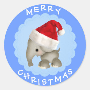 Elefante lindo en pegatinas azules del navidad del