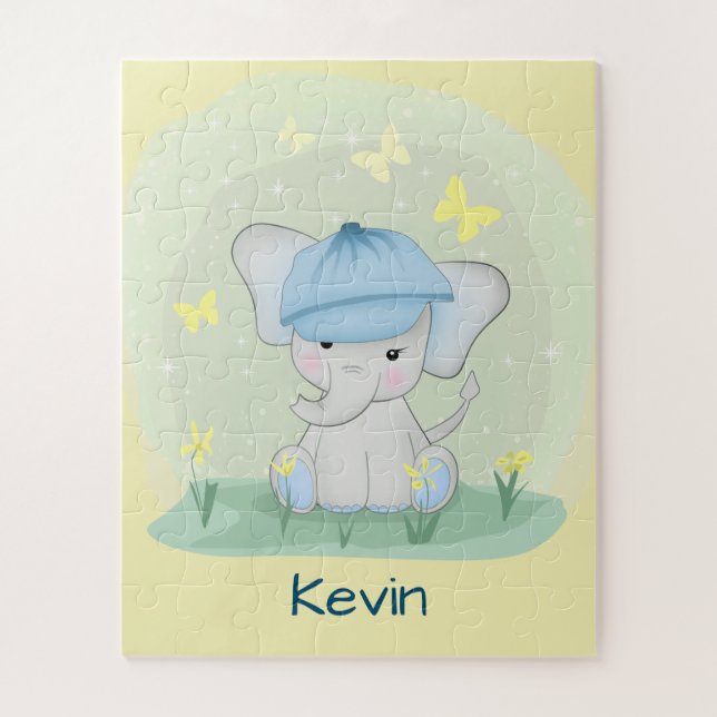 elefante lindo en un prado de flores. rompecabezas (Vertical)