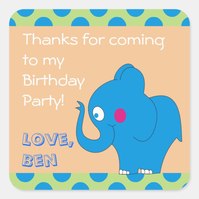 Elefante lindo gracias a los Pegatinas de la fiest (Anverso)