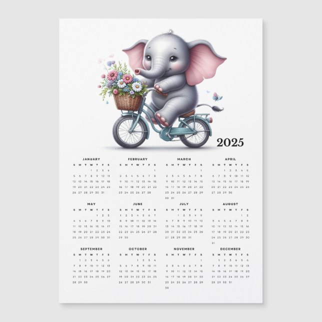 Elefante lindo montando un calendario de imanes pa (Anverso)